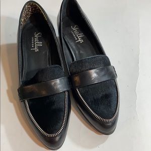 Shellys London black loafers with calf hair 7